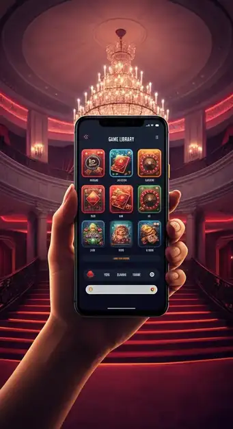 Écran d'accueil Win Vegas Plus Casino avec une mosaïque dynamique des jeux, illustrant la diversité des 3000+ titres et catégories.
