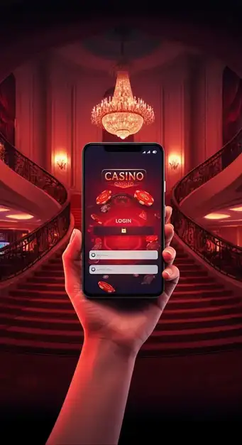 Interface de connexion sécurisée de Win Vegas Plus Casino affichant les champs d'identification, les logos Google et Facebook pour les options alternatives de connexion, et un aperçu d'un tableau de bord de joueur avec des statistiques de bonus.